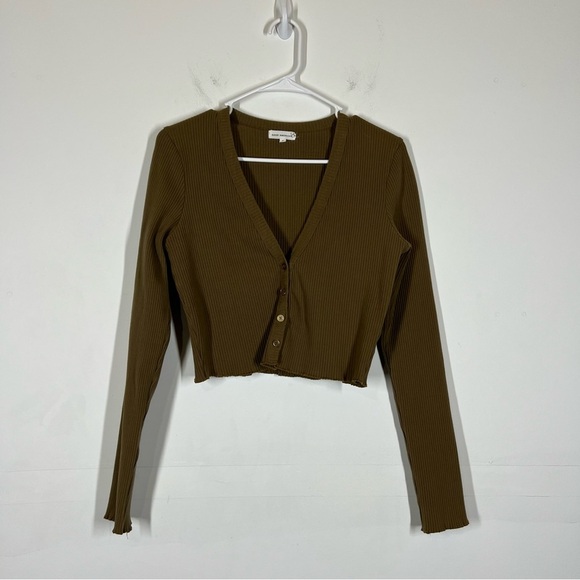 Good American Essential Ribbed Crop Cardigan Size 3 or US Large - Picture 3 of 9